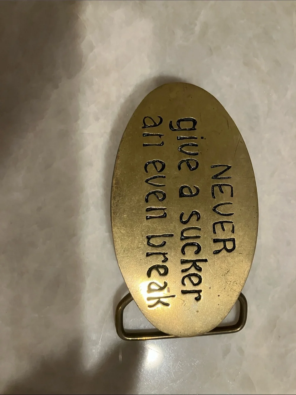 Solid Brass Oval Belt Buckle with funny saying